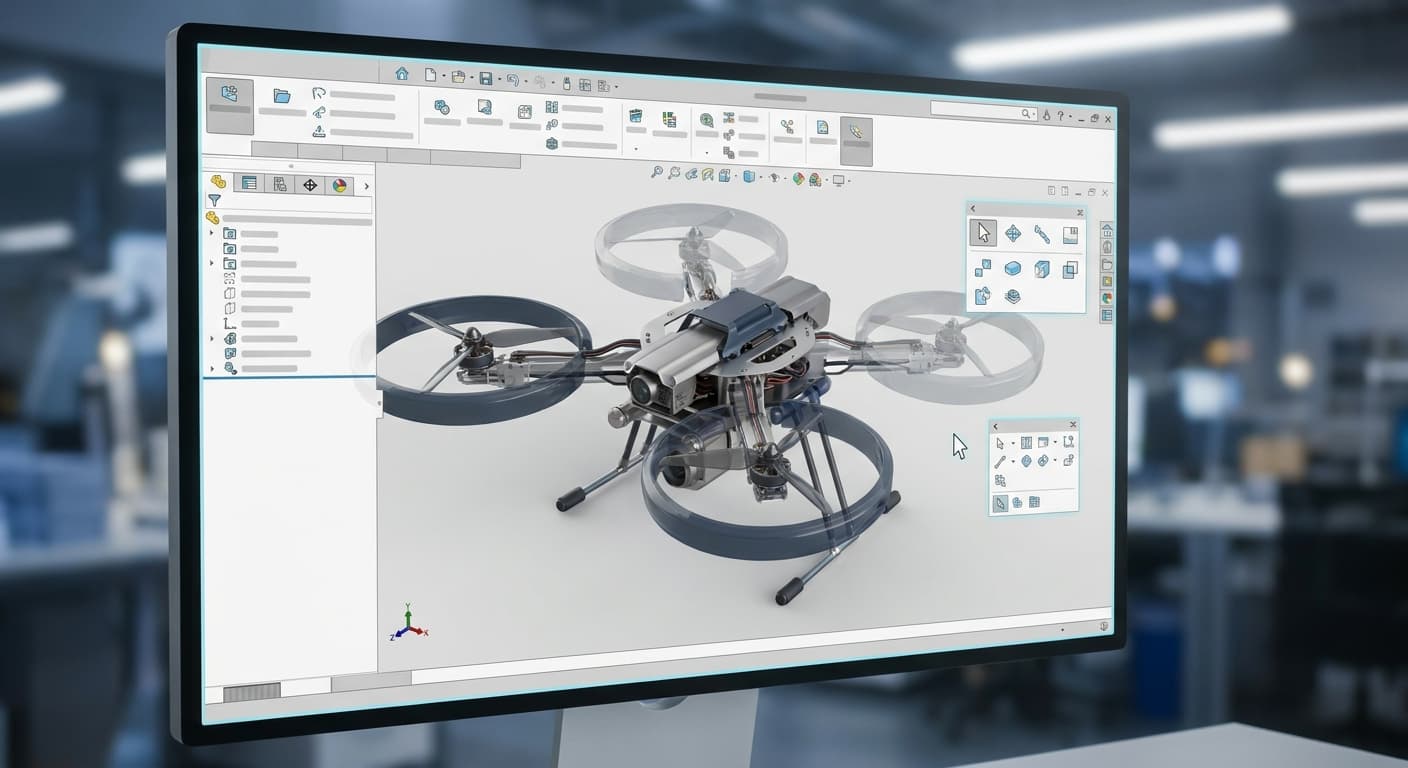 SOLIDWORKS 3D CAD interface designing a hardware product