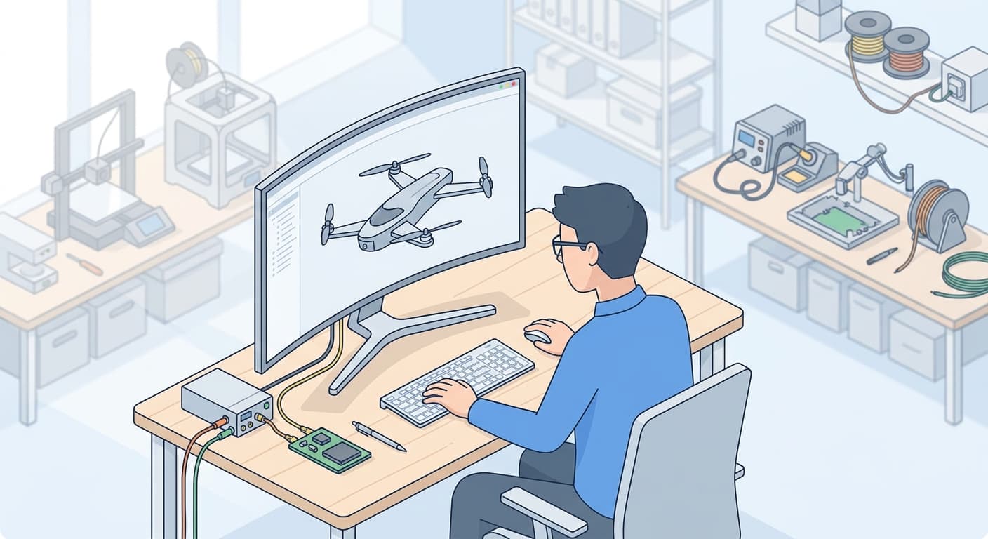 Hardware startup founder designing a product in SOLIDWORKS 3D CAD